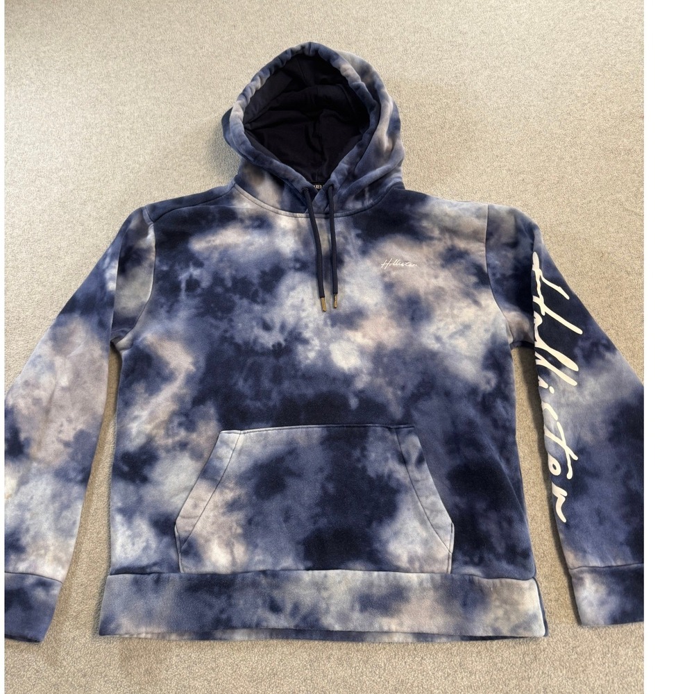 Hollister Hoodie Kids XS Blue Tie Dye Excellent Relaxed Fit Fleece Pullover